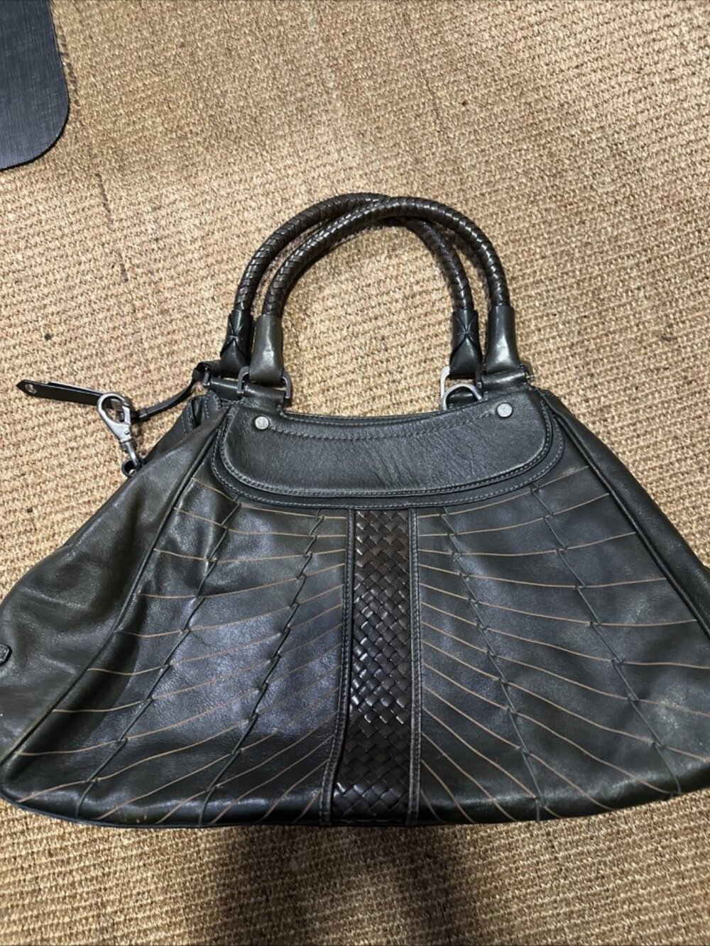 cole haan green woven satchel